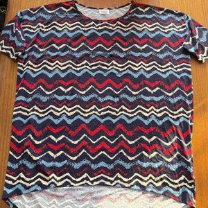 Women's LuLaRoe Irma tee/tunic XL (fits like a 1X) - navy, red, blue & ivory.